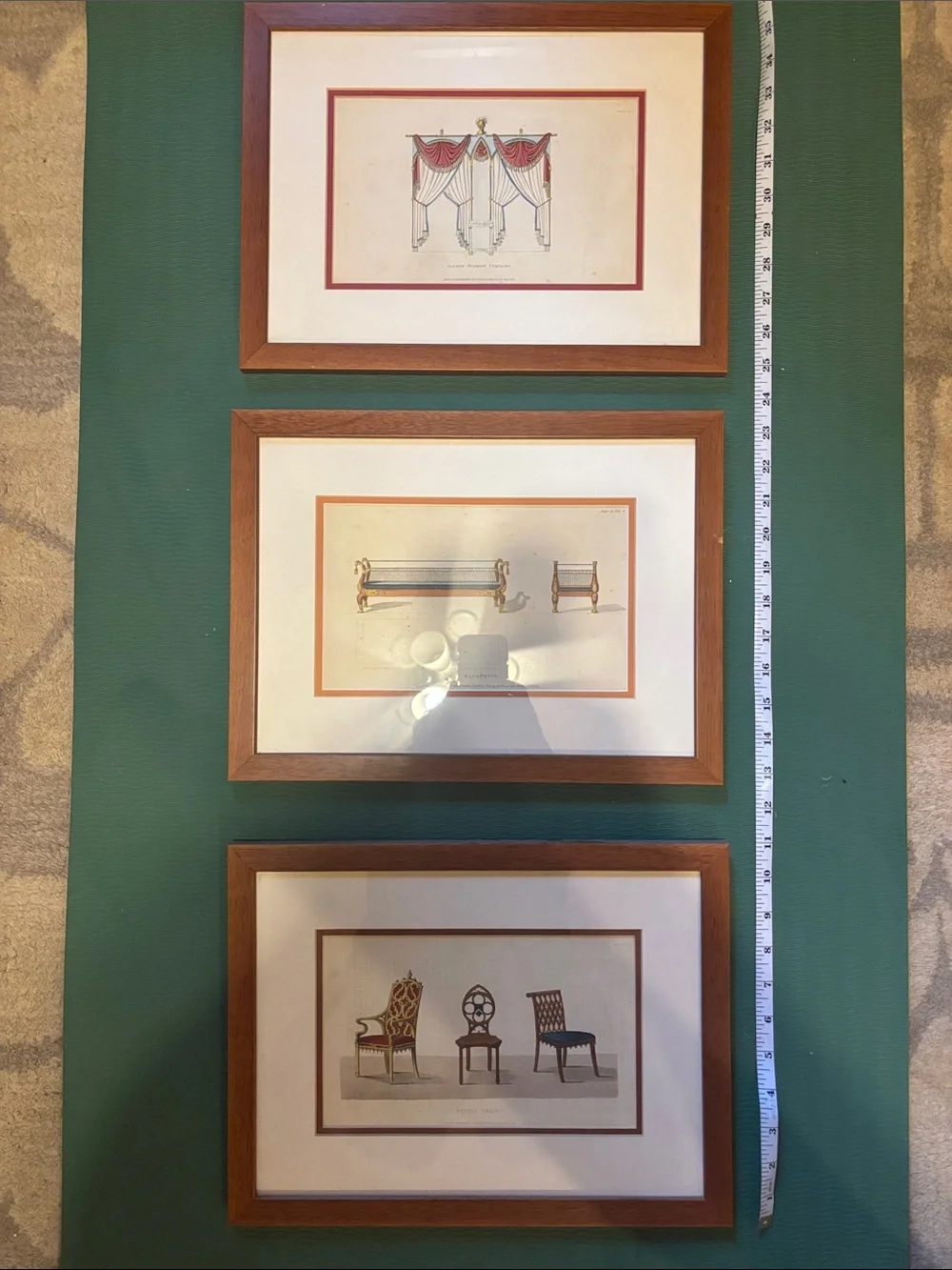 Framed Vintage Furniture Print Trio - Brown Frames with Beige Mats